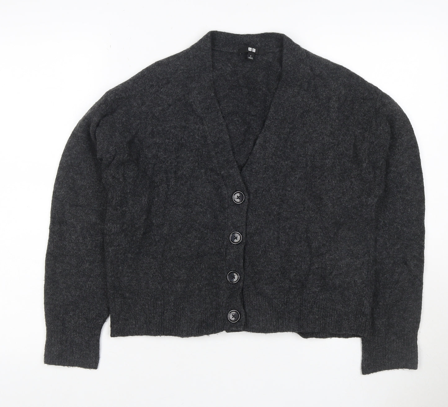 UNIQLO Women Grey Wool Blend V-Neck Button Cardigan Size S