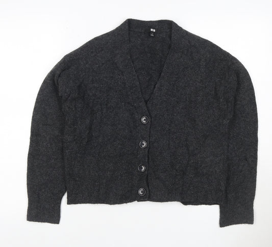 UNIQLO Women Grey Wool Blend V-Neck Button Cardigan Size S