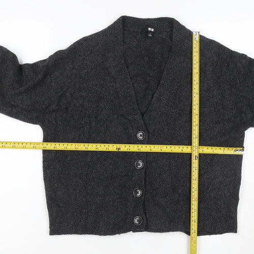 UNIQLO Women Grey Wool Blend V-Neck Button Cardigan Size S
