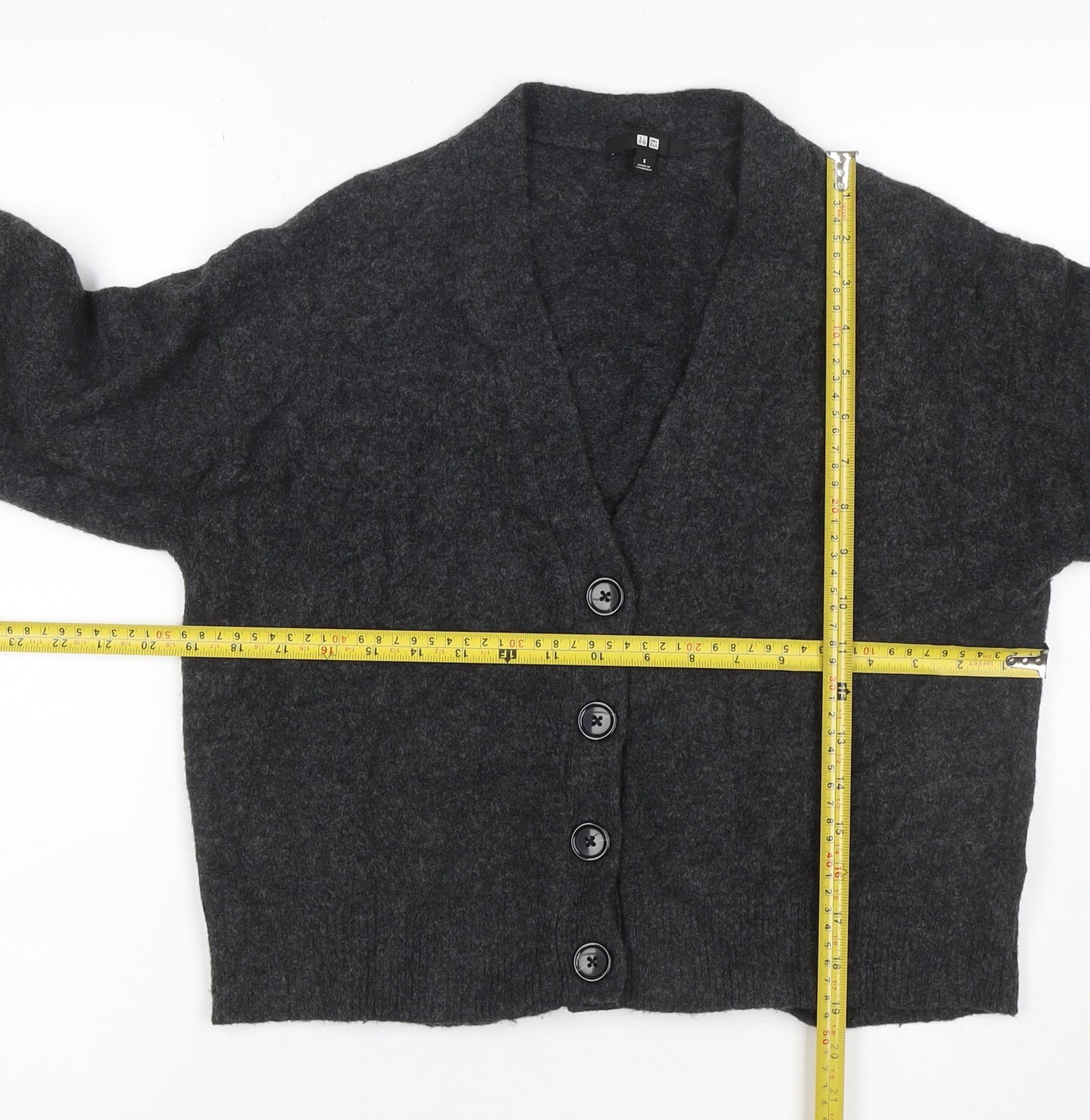 UNIQLO Women Grey Wool Blend V-Neck Button Cardigan Size S