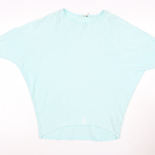 Pistachio Women Blue S Batwing Dolman Short Sleeve Linen Knit Jumper