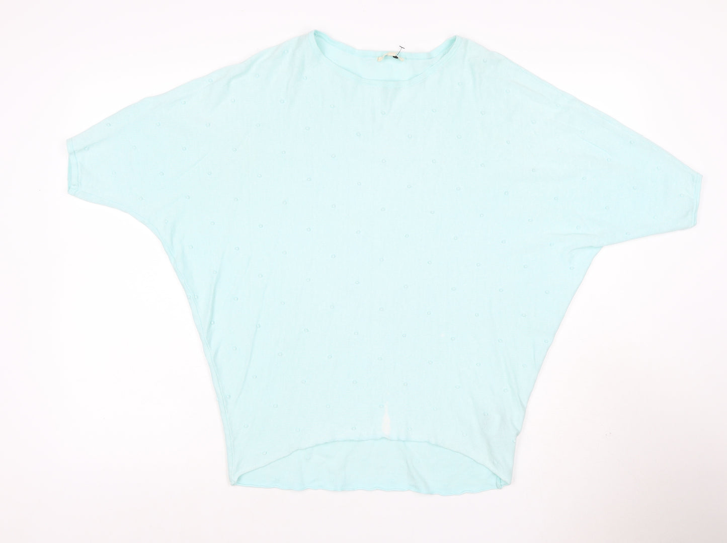 Pistachio Women Blue S Batwing Dolman Short Sleeve Linen Knit Jumper