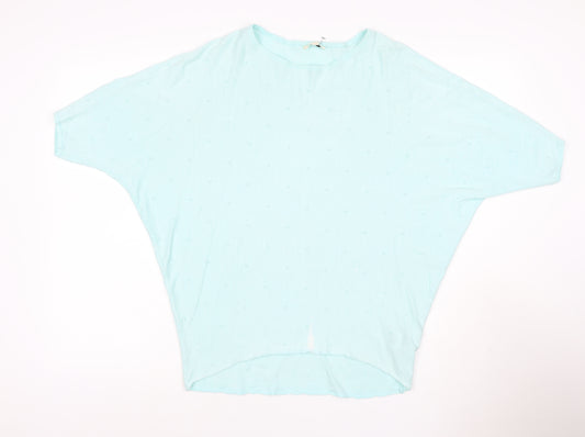 Pistachio Women Blue S Batwing Dolman Short Sleeve Linen Knit Jumper