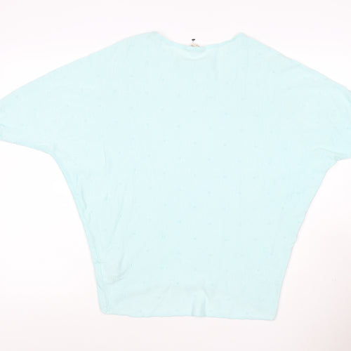 Pistachio Women Blue S Batwing Dolman Short Sleeve Linen Knit Jumper