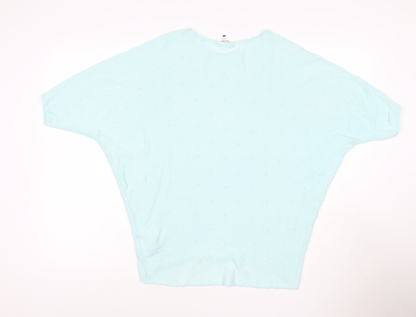 Pistachio Women Blue S Batwing Dolman Short Sleeve Linen Knit Jumper