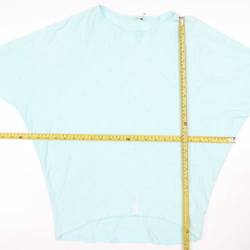 Pistachio Women Blue S Batwing Dolman Short Sleeve Linen Knit Jumper