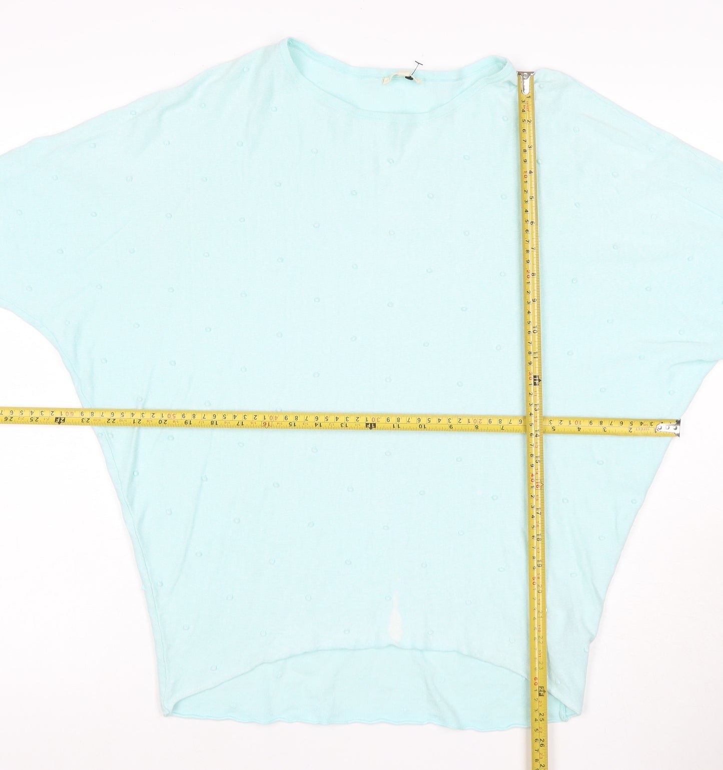 Pistachio Women Blue S Batwing Dolman Short Sleeve Linen Knit Jumper