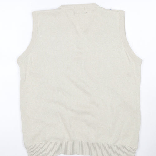 McConnell Men’s Beige M Argyle V-Neck Cotton Knit Sleeveless Jumper Vest