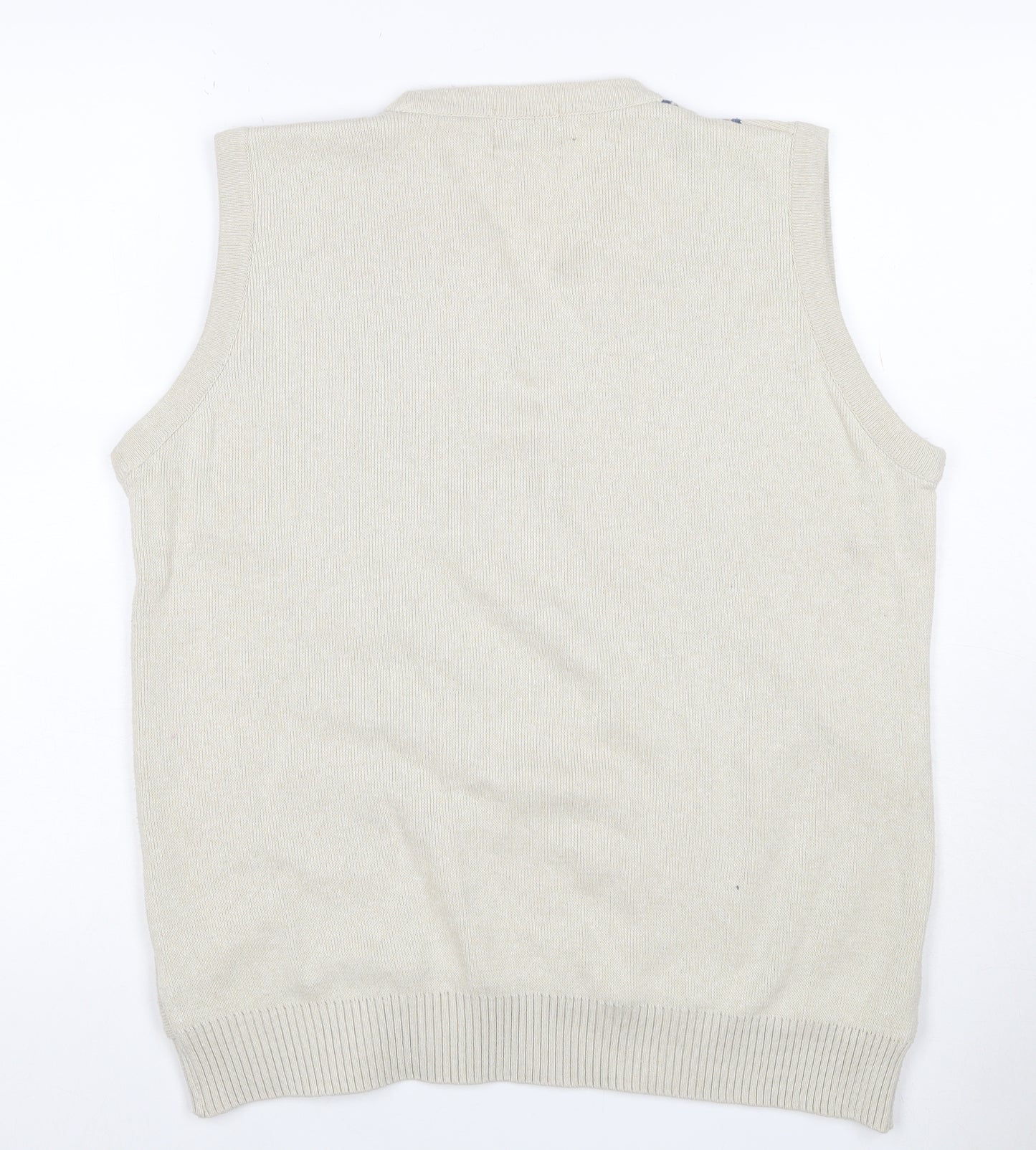 McConnell Men’s Beige M Argyle V-Neck Cotton Knit Sleeveless Jumper Vest