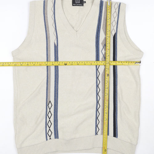 McConnell Men’s Beige M Argyle V-Neck Cotton Knit Sleeveless Jumper Vest