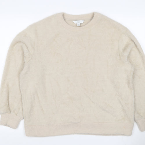 Marks and Spencer Women Ivory M Faux Fur Crew Neck Pullover Jumper