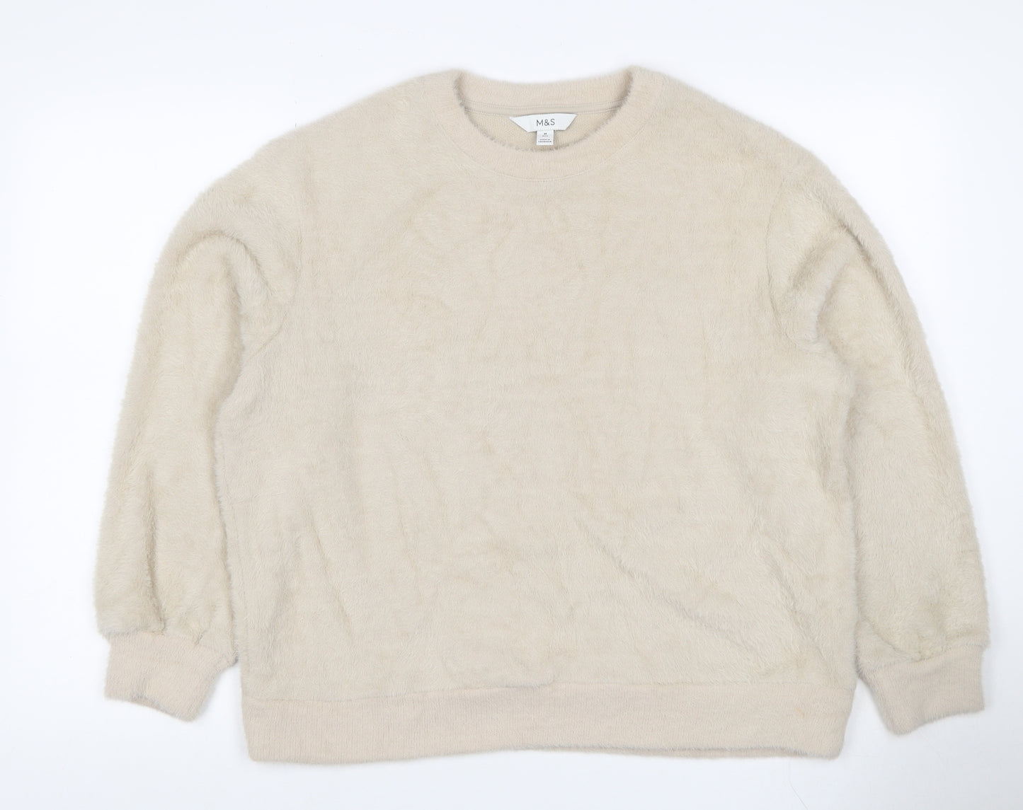 Marks and Spencer Women Ivory M Faux Fur Crew Neck Pullover Jumper
