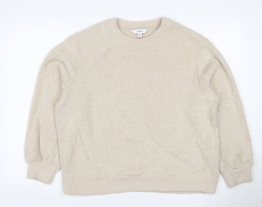 Marks and Spencer Women Ivory M Faux Fur Crew Neck Pullover Jumper