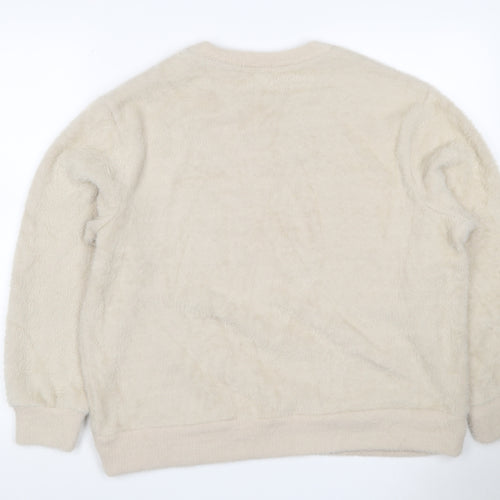 Marks and Spencer Women Ivory M Faux Fur Crew Neck Pullover Jumper