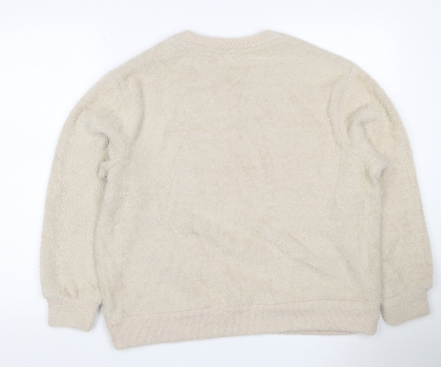 Marks and Spencer Women Ivory M Faux Fur Crew Neck Pullover Jumper