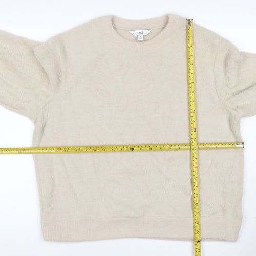 Marks and Spencer Women Ivory M Faux Fur Crew Neck Pullover Jumper