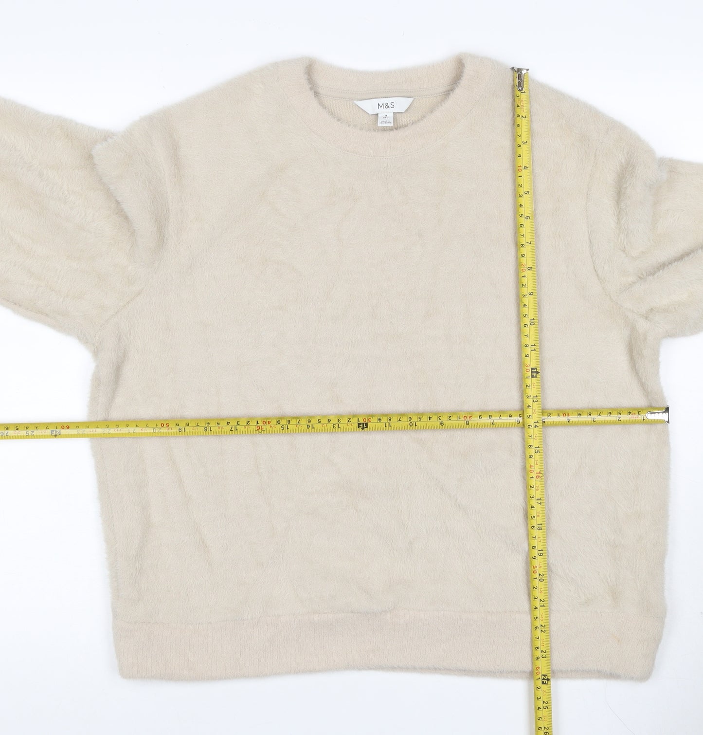 Marks and Spencer Women Ivory M Faux Fur Crew Neck Pullover Jumper