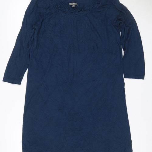 Gap Women Blue S Knit Ruffle 3/4 Sleeve Jumper Dress