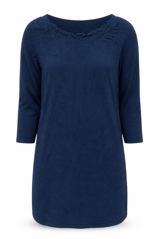 Front view of Gap Women Blue S Knit Ruffle 3/4 Sleeve Jumper Dress