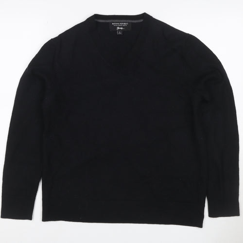 Banana Republic Women Black Merino Wool V-Neck Pullover Jumper UK 14
