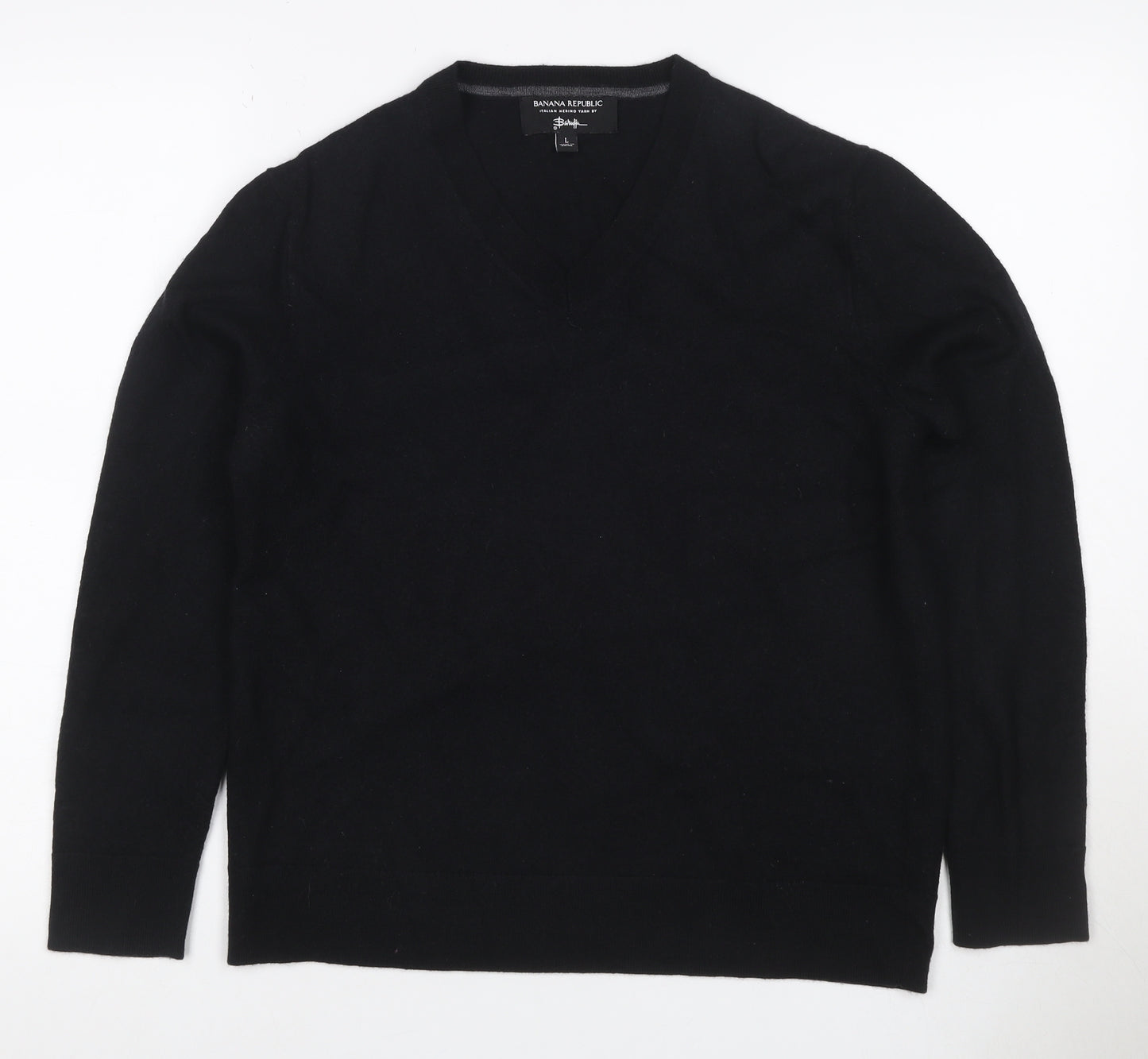 Banana Republic Women Black Merino Wool V-Neck Pullover Jumper UK 14
