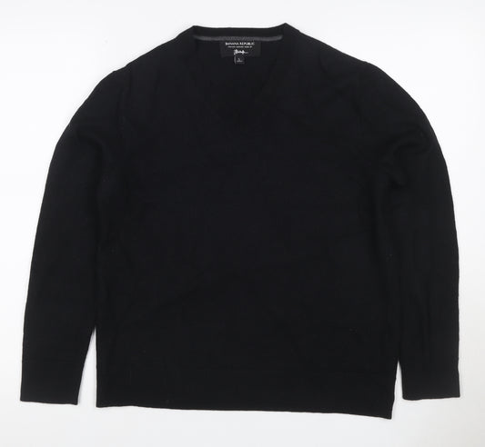 Banana Republic Women Black Merino Wool V-Neck Pullover Jumper UK 14