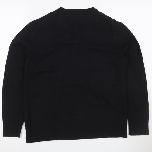 Banana Republic Women Black Merino Wool V-Neck Pullover Jumper UK 14