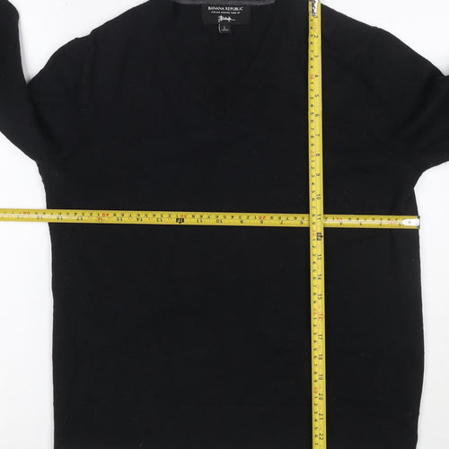 Banana Republic Women Black Merino Wool V-Neck Pullover Jumper UK 14