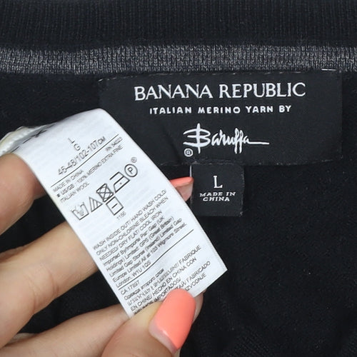 Banana Republic Women Black Merino Wool V-Neck Pullover Jumper UK 14