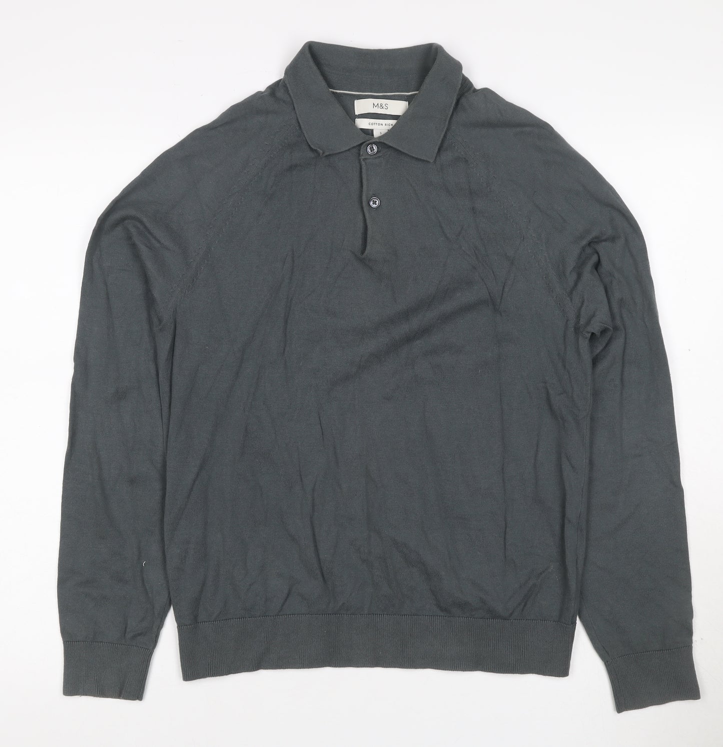 Marks and Spencer Men’s Grey Size S Long Sleeve Knit Polo