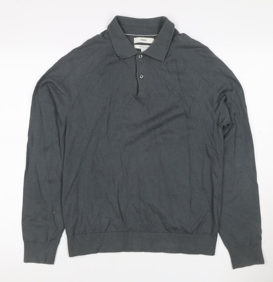 Marks and Spencer Men’s Grey Size S Long Sleeve Knit Polo