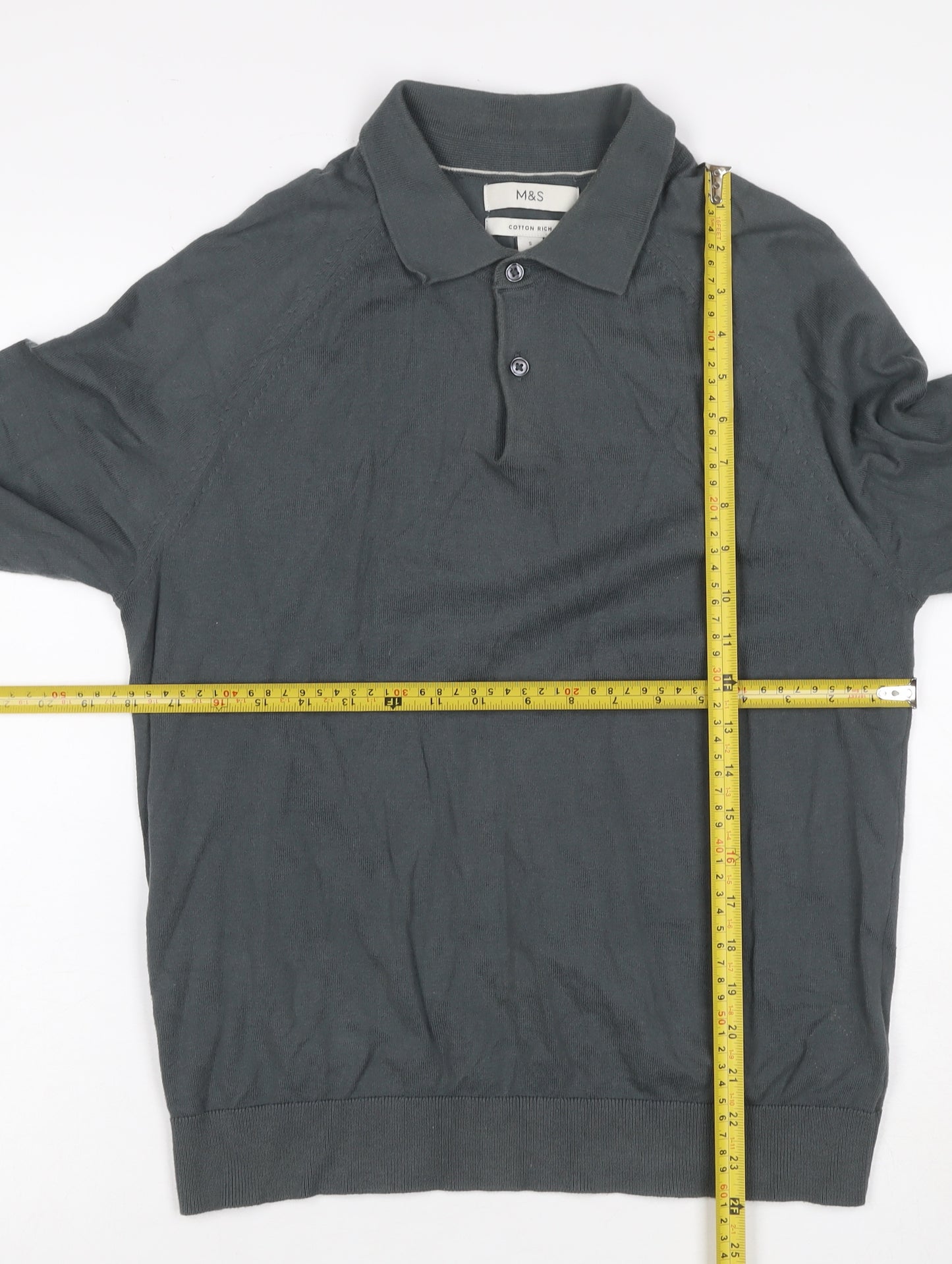 Marks and Spencer Men’s Grey Size S Long Sleeve Knit Polo