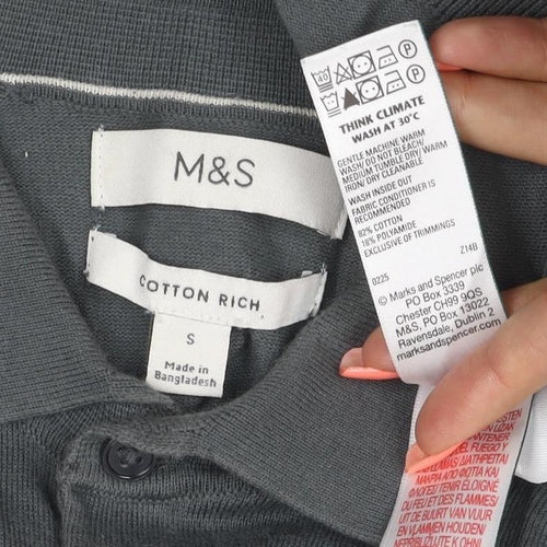 Marks and Spencer Men’s Grey Size S Long Sleeve Knit Polo