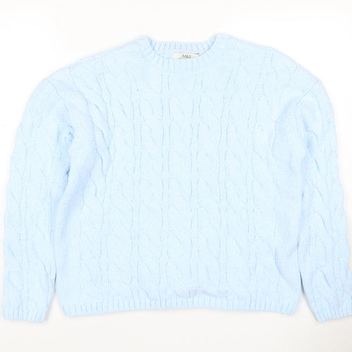 Marks and Spencer Women's Blue M Cable-Knit Crew Neck Pullover Jumper