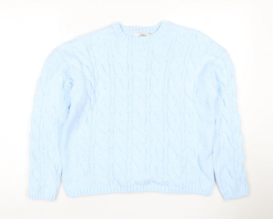 Marks and Spencer Women's Blue M Cable-Knit Crew Neck Pullover Jumper