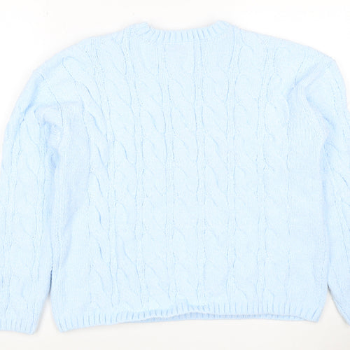 Marks and Spencer Women's Blue M Cable-Knit Crew Neck Pullover Jumper