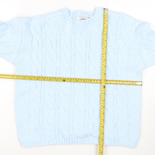 Marks and Spencer Women's Blue M Cable-Knit Crew Neck Pullover Jumper