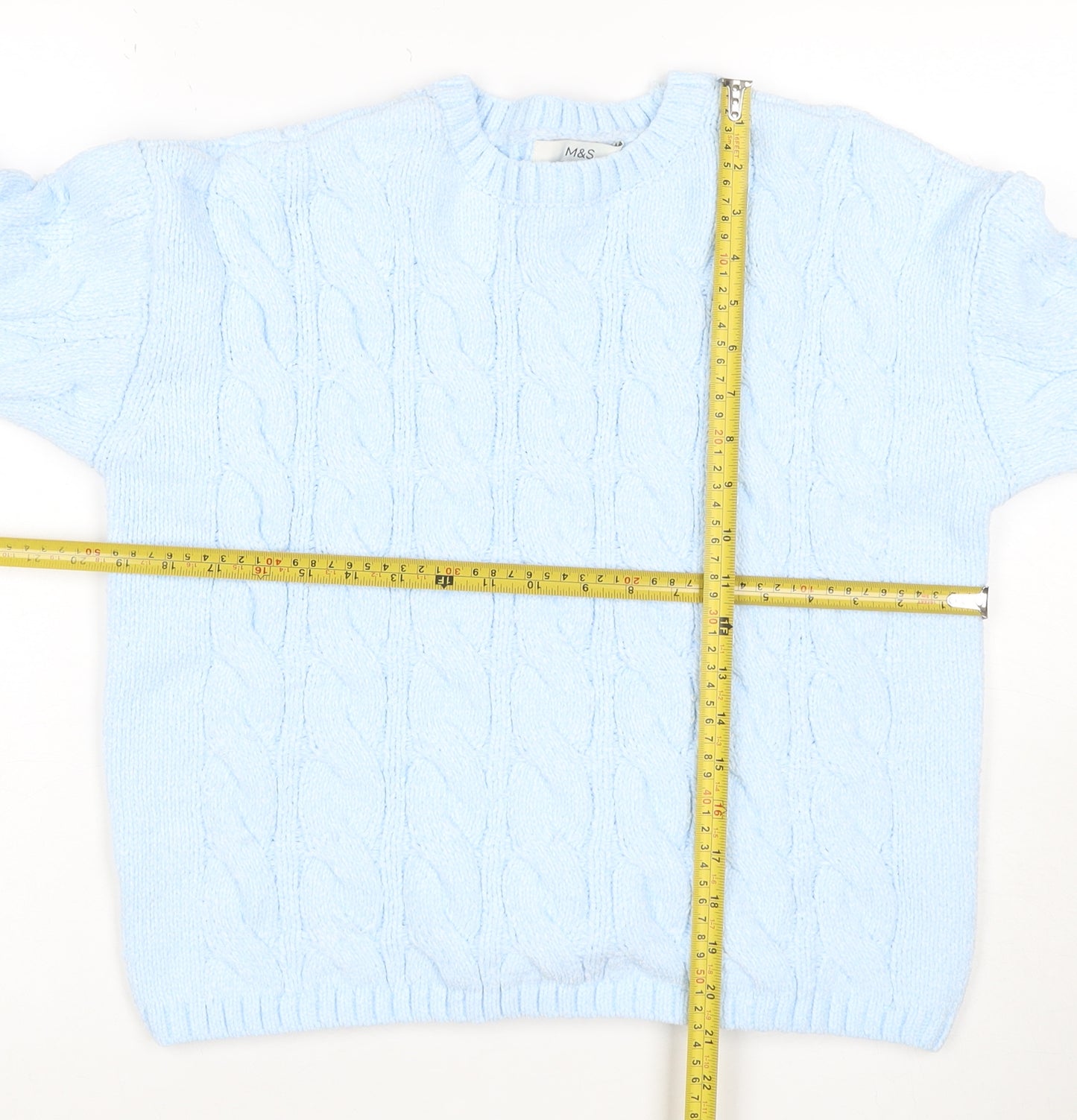 Marks and Spencer Women's Blue M Cable-Knit Crew Neck Pullover Jumper