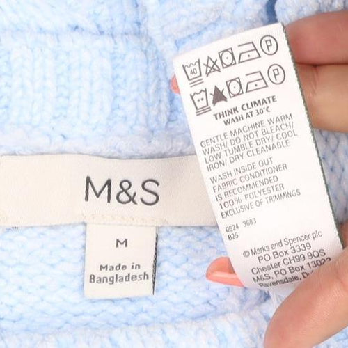 Marks and Spencer Women's Blue M Cable-Knit Crew Neck Pullover Jumper
