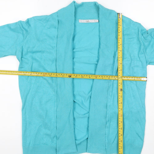 Isle Women Blue Open Knit Cardigan 3/4 Sleeve Size 18