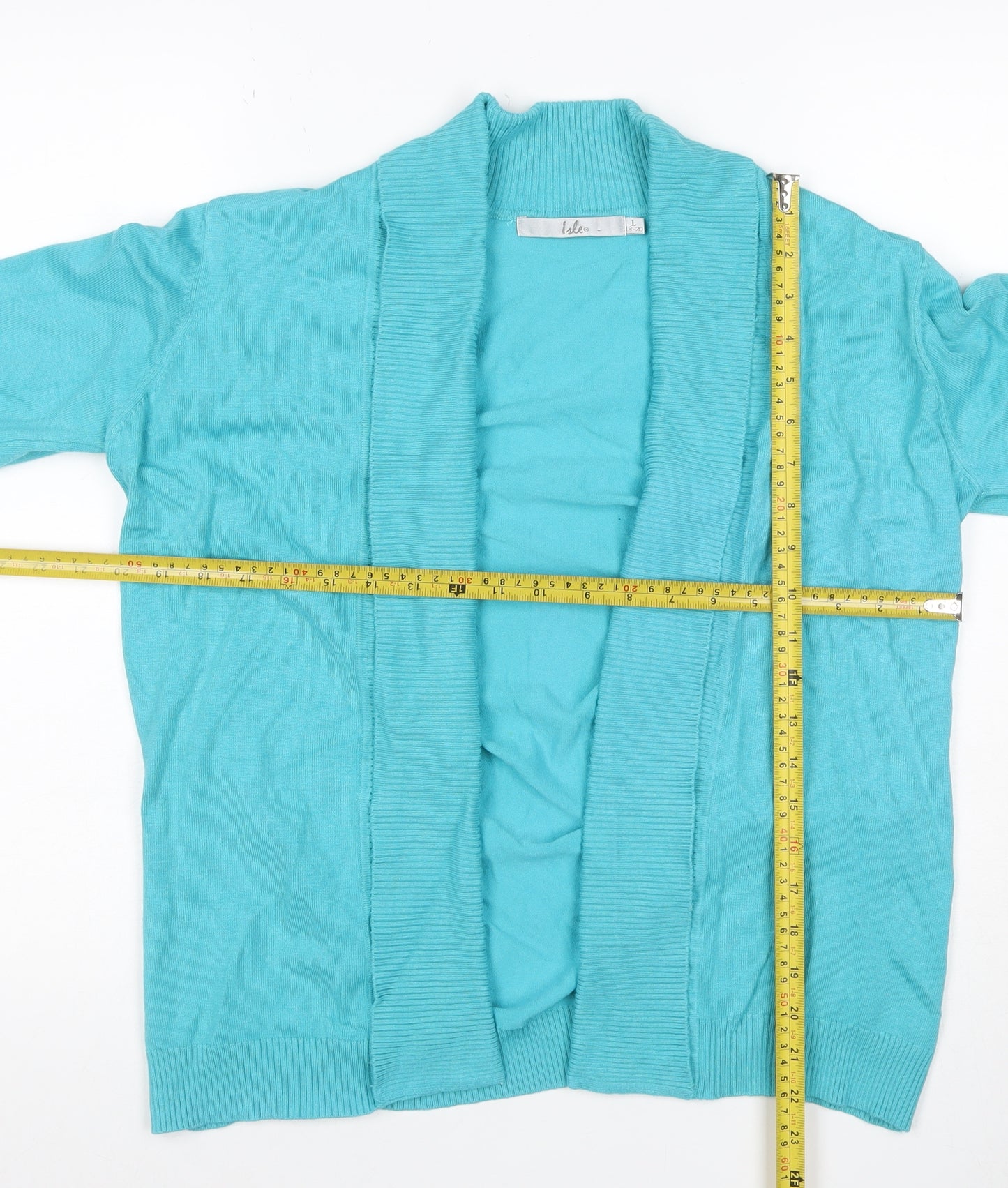 Isle Women Blue Open Knit Cardigan 3/4 Sleeve Size 18
