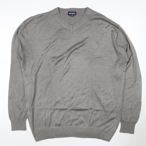 Blue Ocean Men Grey L V-Neck Lightweight Acrylic Pullover Jumper