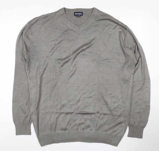 Blue Ocean Men Grey L V-Neck Lightweight Acrylic Pullover Jumper