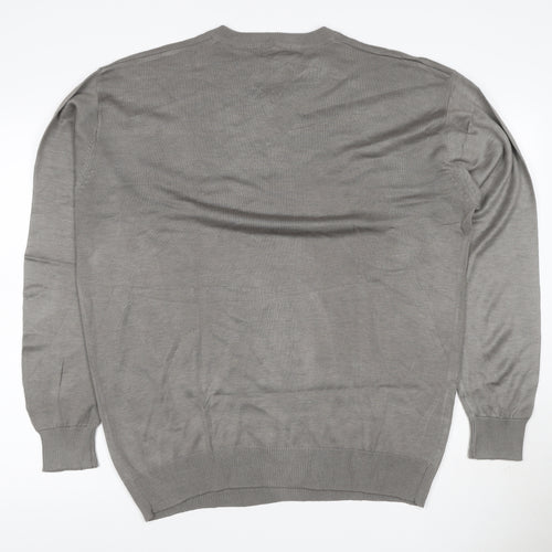 Blue Ocean Men Grey L V-Neck Lightweight Acrylic Pullover Jumper