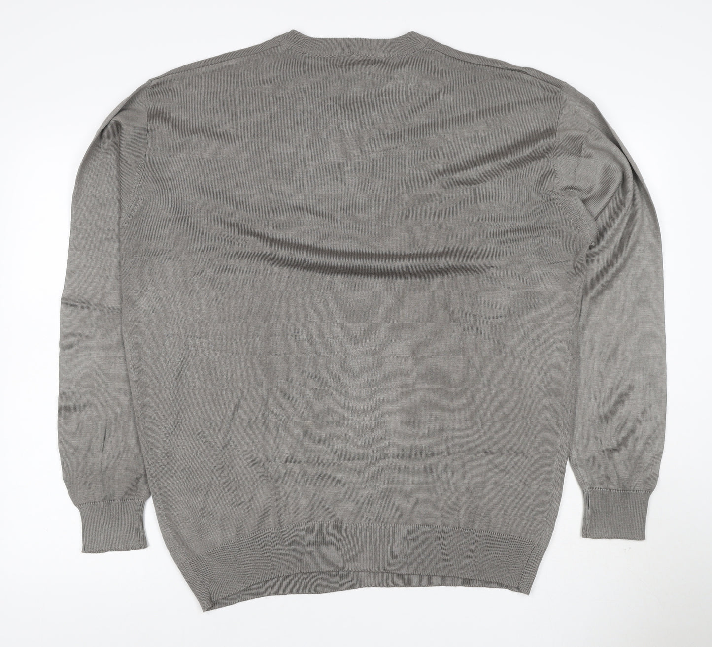 Blue Ocean Men Grey L V-Neck Lightweight Acrylic Pullover Jumper