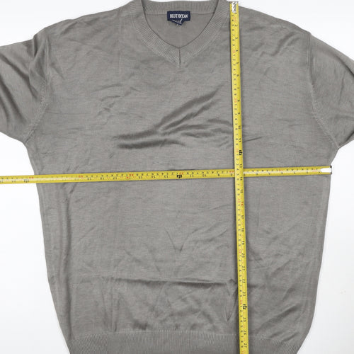 Blue Ocean Men Grey L V-Neck Lightweight Acrylic Pullover Jumper