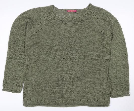Ada Gatti Women Green L Open Knit Lightweight Raglan Jumper