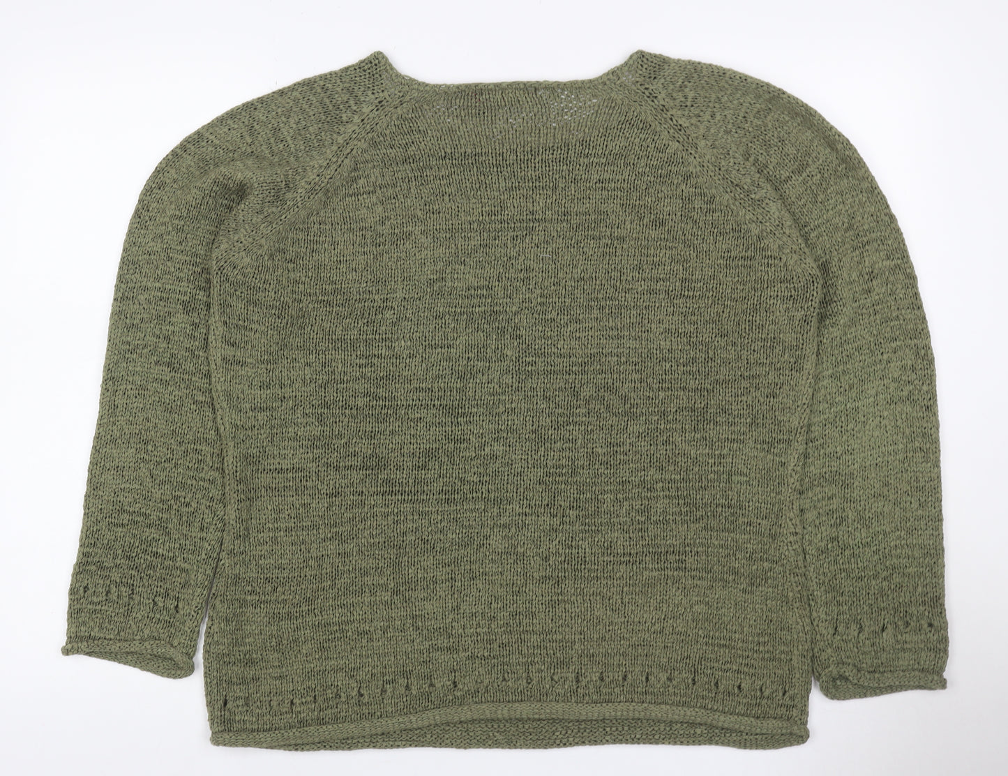 Ada Gatti Women Green L Open Knit Lightweight Raglan Jumper