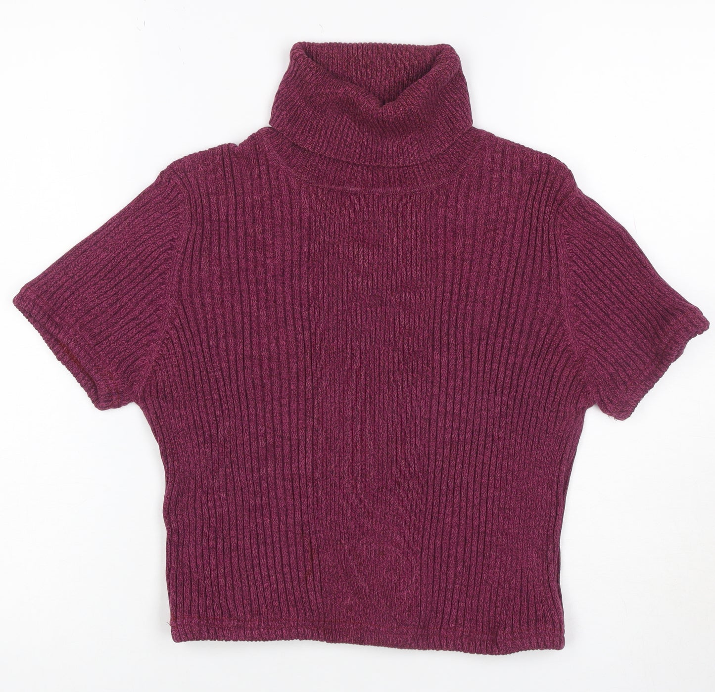 Valerie Stevens Women Purple M Rib Knit Roll Neck Cap Sleeve Top