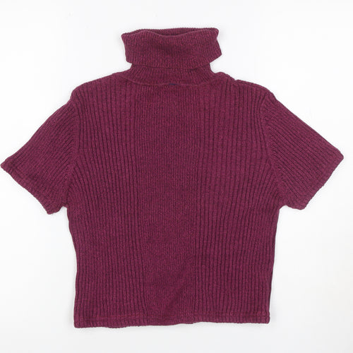 Valerie Stevens Women Purple M Rib Knit Roll Neck Cap Sleeve Top